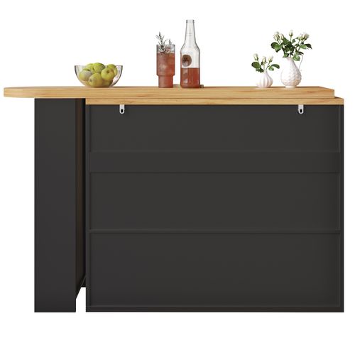 Table De Bar Extensible 137-215x39 Cm Sur Roulettes, Îlot Cuisine Rangement, Noir