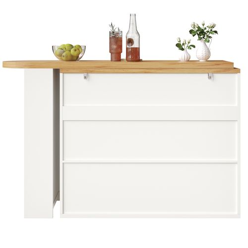 Table De Bar Extensible 137-215x39 Cm Sur Roulettes, Îlot Cuisine Rangement,blanc