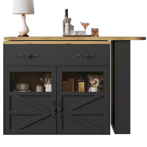 Table De Bar Extensible 138-204x39x104, Pivotante 360°, Rangement, Noir