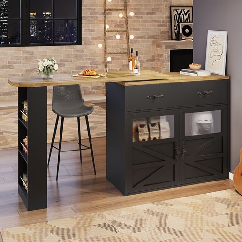 Table De Bar Extensible 138-204x39x104, Pivotante 360°, Rangement, Noir