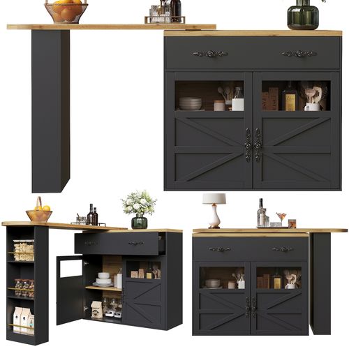 Table De Bar Extensible 138-204x39x104, Pivotante 360°, Rangement, Noir