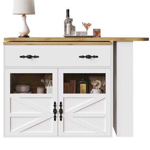 Table De Bar Extensible 138-204x39x104, Pivotante 360°, Rangement,blanc