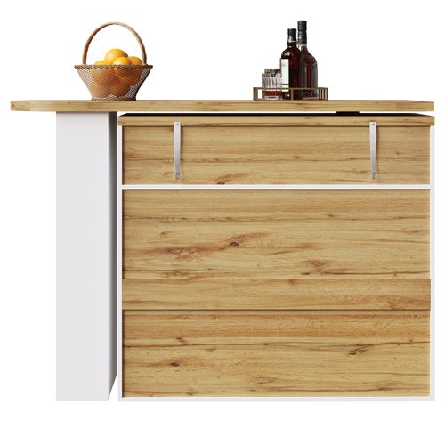 Table De Bar Extensible 138-204x39x104, Pivotante 360°, Rangement,blanc