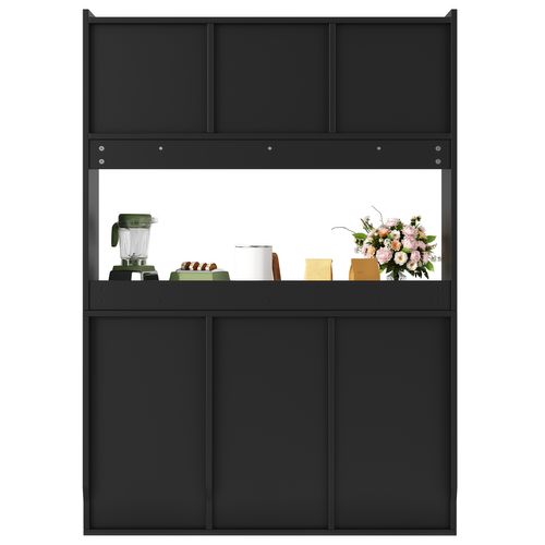 Vitrine Buffet Haut 120x35x167 Cm, Meuble Rangement, Portes Coulissantes Verre, LED,noir