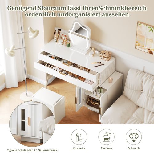 Coiffeuse 100x40x78 Blanche, Miroir LED 3 Couleurs Tactile, Design Extensible, 2 Tiroirs