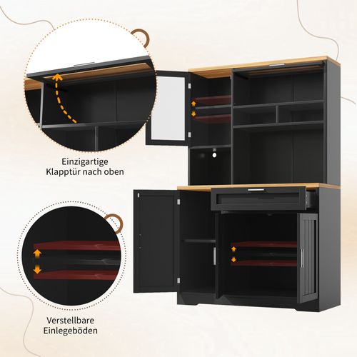 Armoire Haute Cuisine Avec LED, Vitrine Verre, 104x40x180 Cm,noir