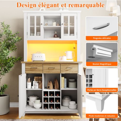 Buffet Cuisine Haut Avec LED, Vitrine Rangement, 106x40x179.5 Cm,blanc