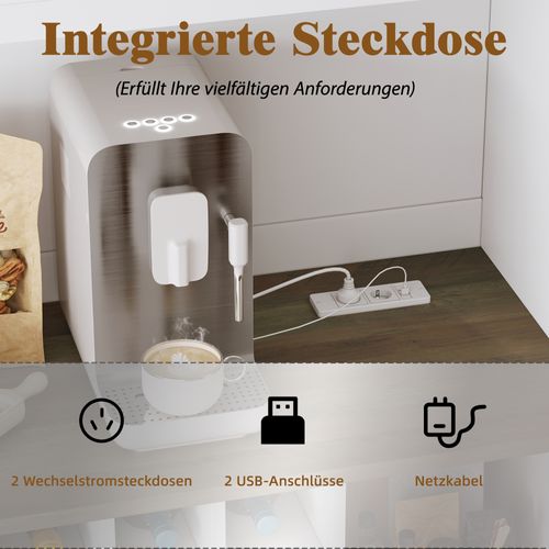 Buffet Cuisine Avec LED Et Prises, 6 Portes, 2 Tiroirs, 120x36.3x180 Cm,blanc