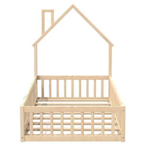 Lit Cabane Enfant 90x200 Cheminée, Barrière Sécurité, Sommier Lattes,mdf, Bois