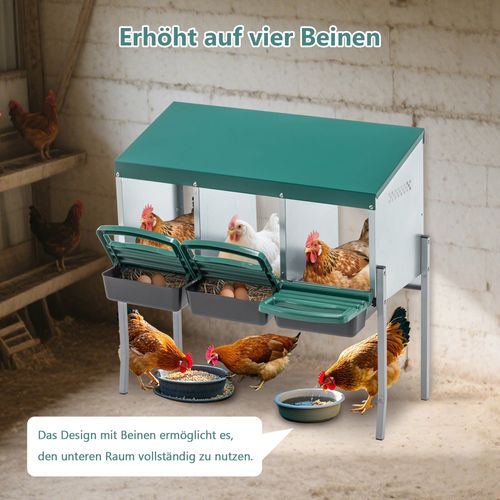 Pondoir Poules 3 Nids Sur Pieds, Pondoir à Oeufs Métal Galvanisé Extérieur, Vert