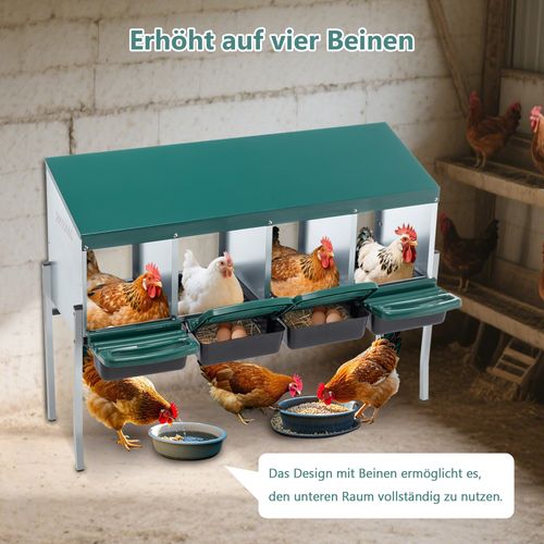 Pondoir Poules 4 Nids Sur Pieds, Pondoir Métal Galvanisé Extérieur, Vert, Collecteur D’œufs
