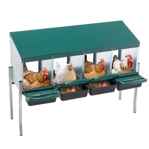 Pondoir Poules 4 Nids Sur Pieds, Pondoir Métal Galvanisé Extérieur, Vert, Collecteur D’œufs
