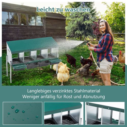 Pondoir Poules 4 Nids Sur Pieds, Pondoir Métal Galvanisé Extérieur, Vert, Collecteur D’œufs