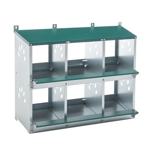 Pondoir Poules 6 Nids 86° Roule-œufs, Métal Acier Galvanisé Extérieur, Vert, Collecteur D’œufs