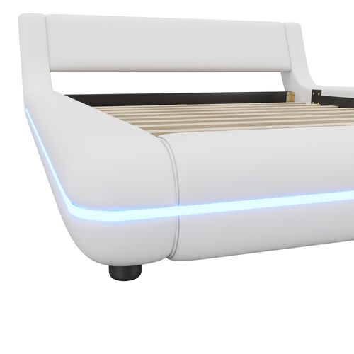 Lit Plateforme 140x200 Blanc Pu, LED Rgb App, Sommier 12 Lattes