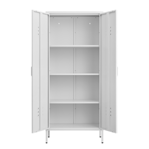 Bibliothèque Armoire Métal Haute 2 Portes, 3 Étagères Réglables, 120 Lb/étagère, Anti-rouille, Blanc
