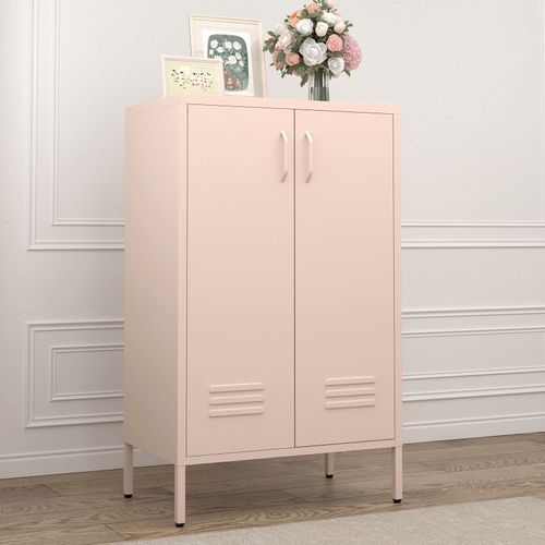 Bibliothèque Armoire Métal 2 Portes, Étagères Réglables 120 Lb, Aération, Pieds Ajustables