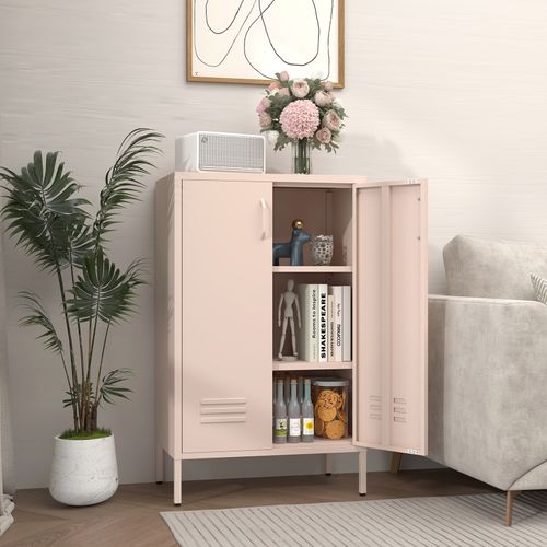 Bibliothèque Armoire Métal 2 Portes, Étagères Réglables 120 Lb, Aération, Pieds Ajustables