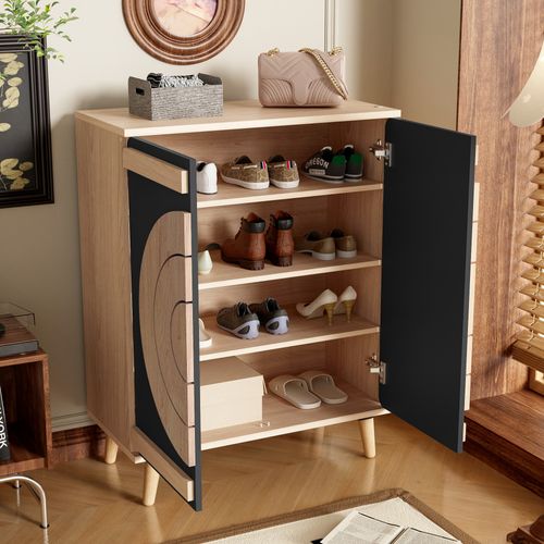 Meuble à Chaussures Moderne 3 Portes Design Géométrique Rangement Multi-niveaux,noir