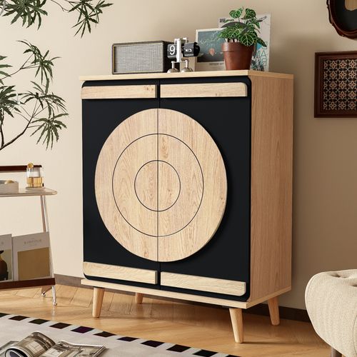 Meuble à Chaussures Moderne 3 Portes Design Géométrique Rangement Multi-niveaux,noir