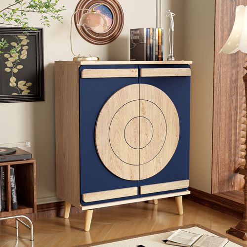 Meuble à Chaussures Moderne 3 Portes Design Géométrique Rangement Multi-niveaux,bleu