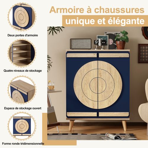 Meuble à Chaussures Moderne 3 Portes Design Géométrique Rangement Multi-niveaux,bleu