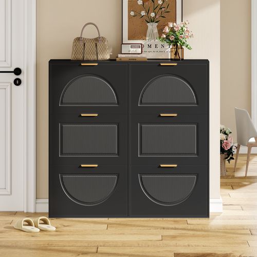 Armoire à Chaussures Moderne Avec 6 Compartiments, Design Épuré Et Fonctionnel,noir