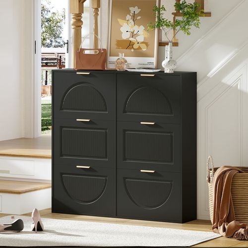 Armoire à Chaussures Moderne Avec 6 Compartiments, Design Épuré Et Fonctionnel,noir