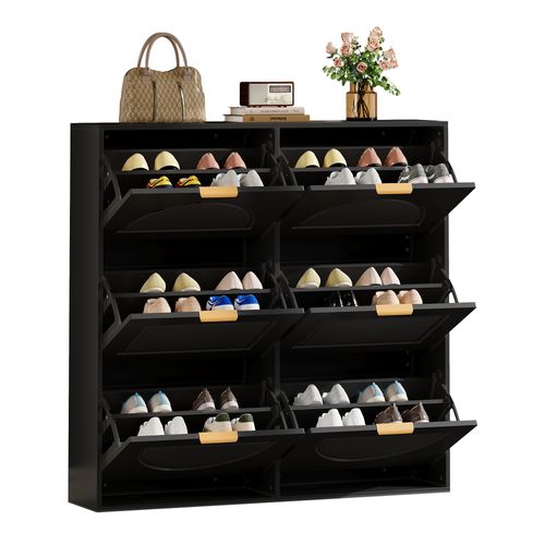 Armoire à Chaussures Moderne Avec 6 Compartiments, Design Épuré Et Fonctionnel,noir
