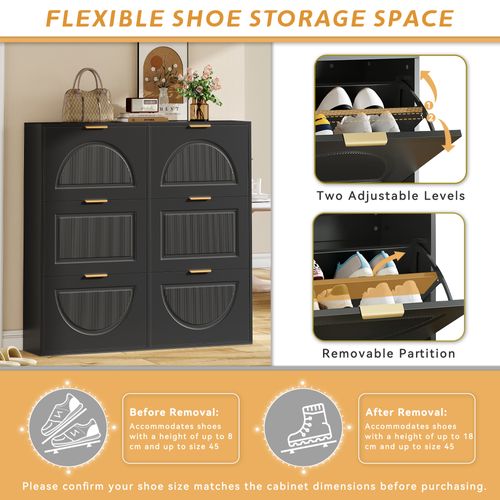 Armoire à Chaussures Moderne Avec 6 Compartiments, Design Épuré Et Fonctionnel,noir