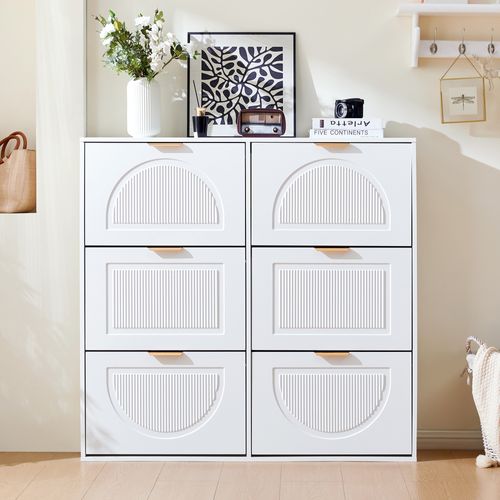 Armoire à Chaussures Moderne Avec 6 Compartiments, Design Épuré Et Fonctionnel,blanc