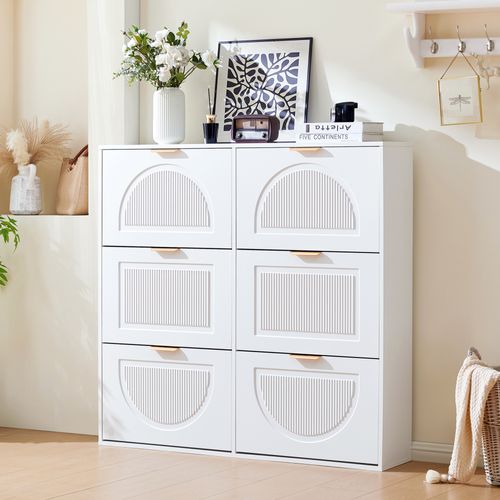 Armoire à Chaussures Moderne Avec 6 Compartiments, Design Épuré Et Fonctionnel,blanc