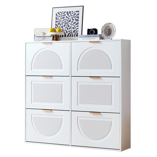Armoire à Chaussures Moderne Avec 6 Compartiments, Design Épuré Et Fonctionnel,blanc