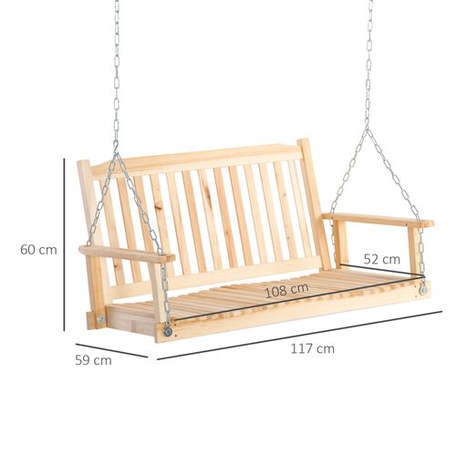 Banc De Jardin Suspendu En Bois Massif 117x69x60cm, Balancelle D'extérieur Pour 2 Personnes