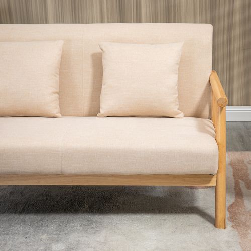 Canapé Double En Lin 123x69x74cm, Avec 2 Coussins Lombaires, Beige