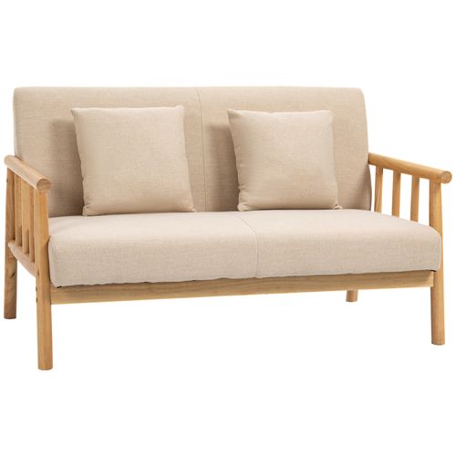 Canapé Double En Lin 123x69x74cm, Avec 2 Coussins Lombaires, Beige