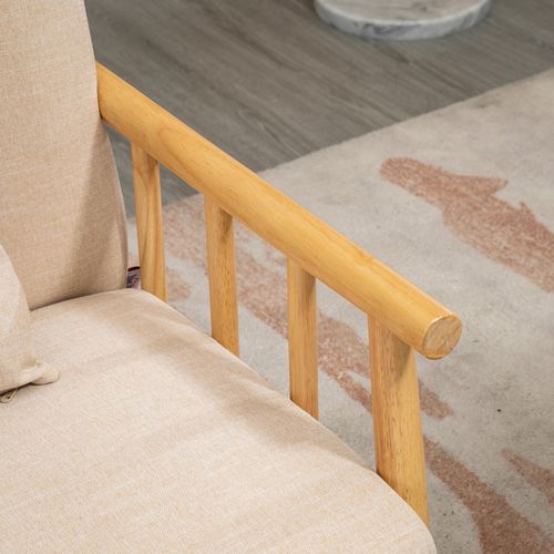 Canapé Double En Lin 123x69x74cm, Avec 2 Coussins Lombaires, Beige