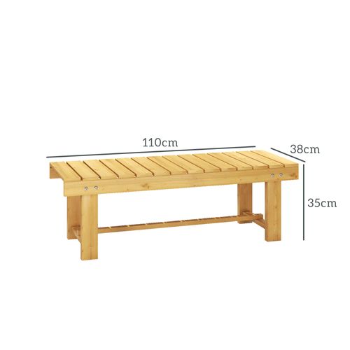Banc De Jardin En Bois Massif 110x38x35cm, 2 Places, Imperméable Et Durable, Bois