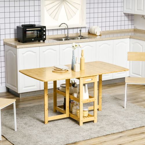 Table à Manger Pliante De Cuisine Avec Compartiments De Rangement 149,5x80x73,5cm, Bois De Bambou