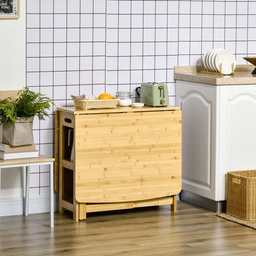 Table à Manger Pliante De Cuisine Avec Compartiments De Rangement 149,5x80x73,5cm, Bois De Bambou