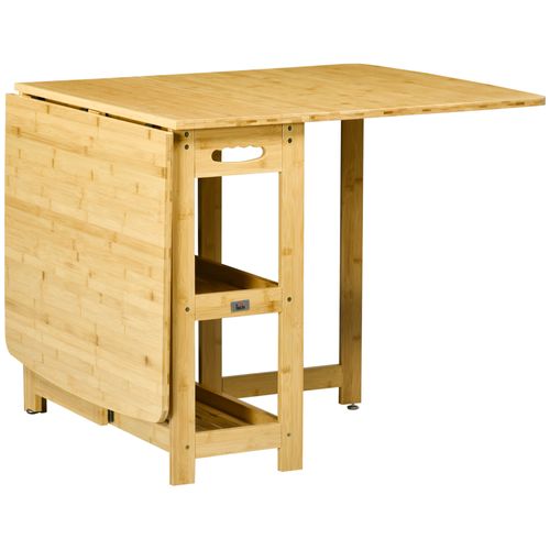 Table à Manger Pliante De Cuisine Avec Compartiments De Rangement 149,5x80x73,5cm, Bois De Bambou
