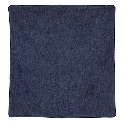 Housse De Coussin Passepoilée - Effet Velours - 60x60 Cm - Bleu Foncé