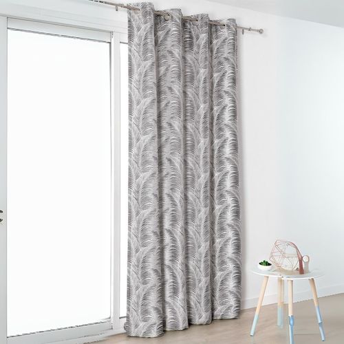 Rideau à Oeillets Aux Motifs Palmes - 145x250 Cm - Gris Anthracite