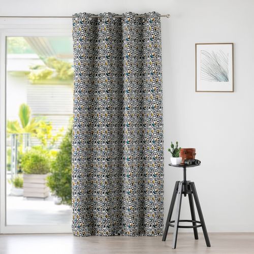 Rideau Imprimé Motifs Géométriques Sur Fond Blanc - 135x260 Cm - Jaune