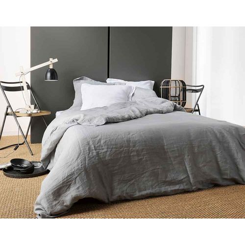 Housse De Couette Unie En Lin - 140x200 Cm - Gris Clair