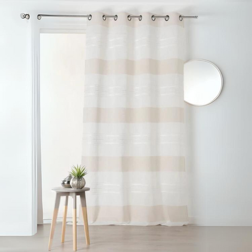 Voilage Blanc à Jeux De Rayures - 145x250 Cm - Beige