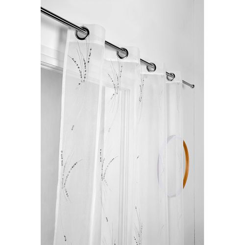 Voilage Tamisant Et Brodé "brins D'herbe" - 140x260 Cm - Gris Clair