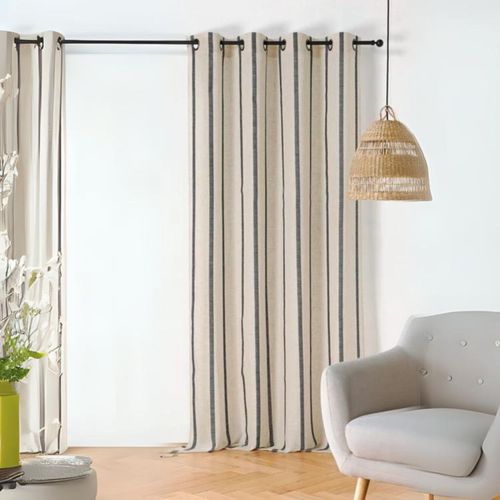 Rideau Voilage Rayé Poly-lin - 145x275 Cm - Ecru