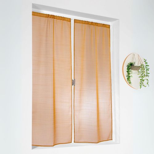 Paire De Petits Voilages Droits En Étamine Givrée - 60x140 Cm - Jaune Soleil
