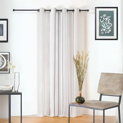 Voilage Aux Fines Rayures Noires - 145x260 Cm - Blanc Cassé